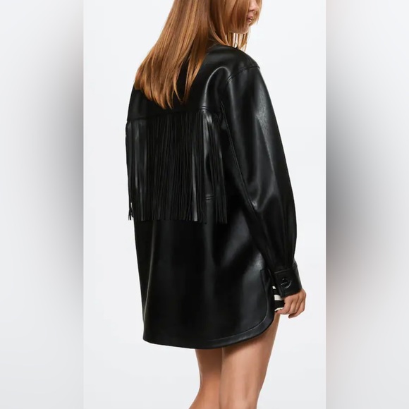 NWT Women's MANGO Faux Leather -effect fringed Jacket- XS - Picture 4 of 7